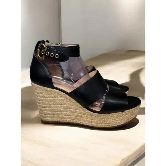 Coach Women's Black Ankle Closure Espadrille Isla Wedge Sandals Size 9 - Picture 5 of 5